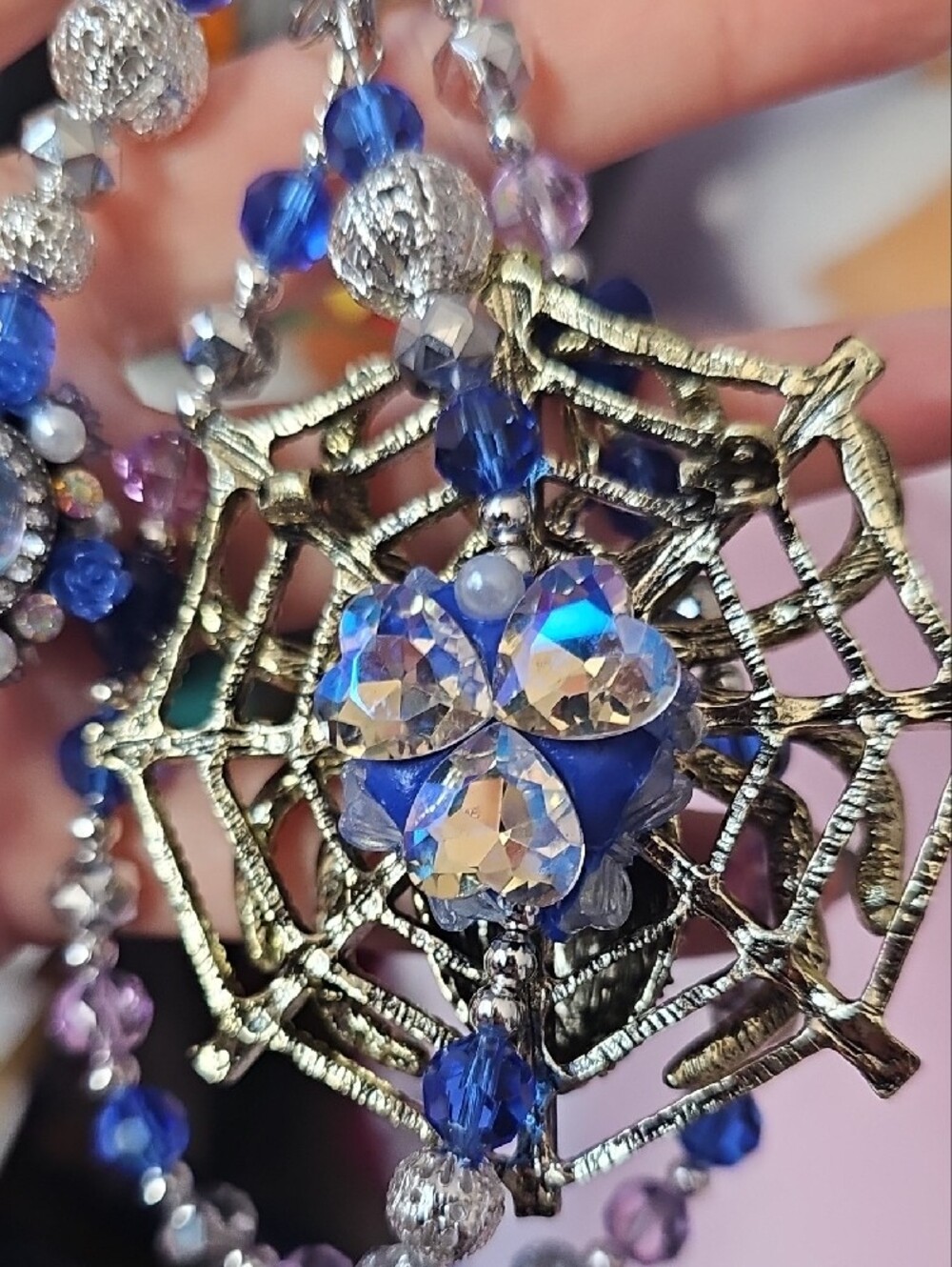 Blue Crystal Spider Pendant Purse Charm - Picture 2 of 3